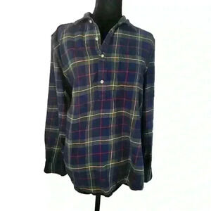 Marine Layer Womens Green And Navy 1/4 Button Down Long Sleeve Flannel Shirt L